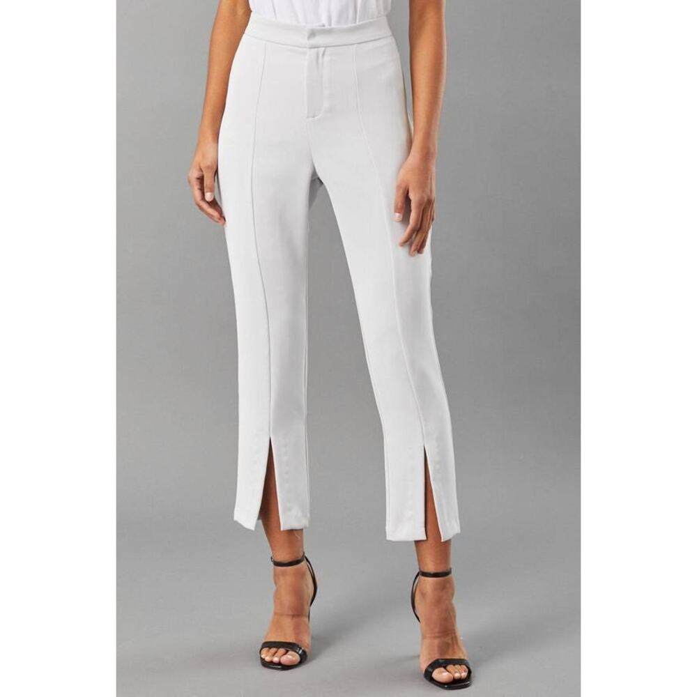 Lola & Sophie Scuba Cropped Slit Hem Trouser Light Silver Gray 6 NWT Chic Office